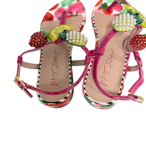 Betsey Johnson Aniston Sandals Womens 8.5 Pink Fruit Beaded Charms Thong Flat - Picture 7 of 13